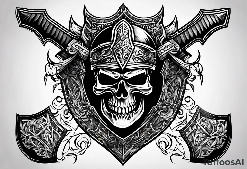 Valhalla sword shield axe armour tattoo idea