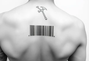 "Microrealism tattoo: barcode made of tiny hammers and sickles. Looks normal from afar, reveals details up close. 1cm height, forearm length." tattoo idea