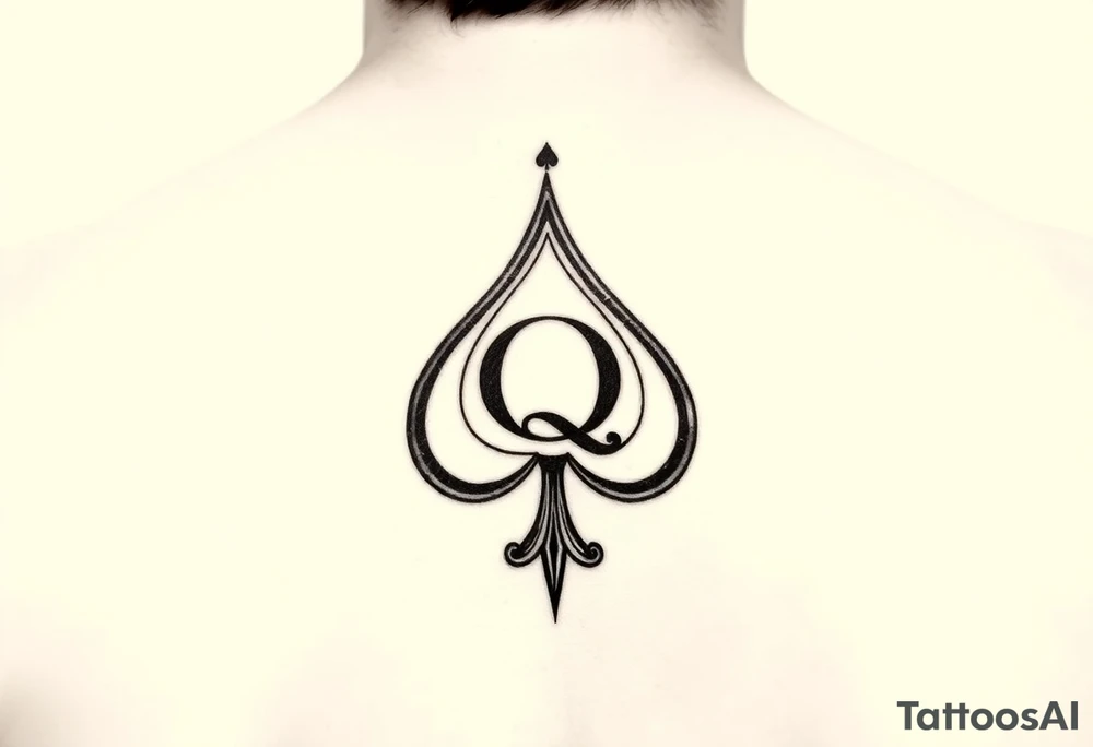 A spade womb tattoo with a Q in the center, with three points around the outside. The first reading, "BLACK". The second reading, "SEED". The third reading, "ONLY". tattoo idea