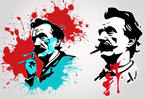 BANKSY ART STYLE, red and cyan, Pigment, picture, Nietzsche tattoo idea