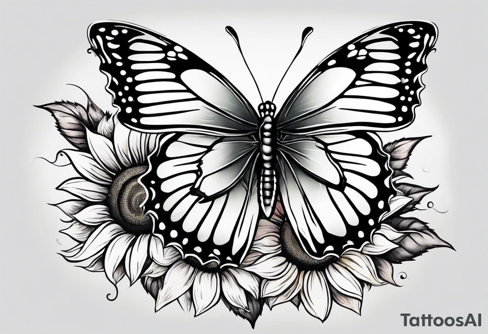 Sunflower with butterfly half leg sleeve tattoo idea