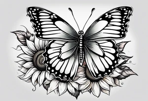 Sunflower with butterfly half leg sleeve tattoo idea