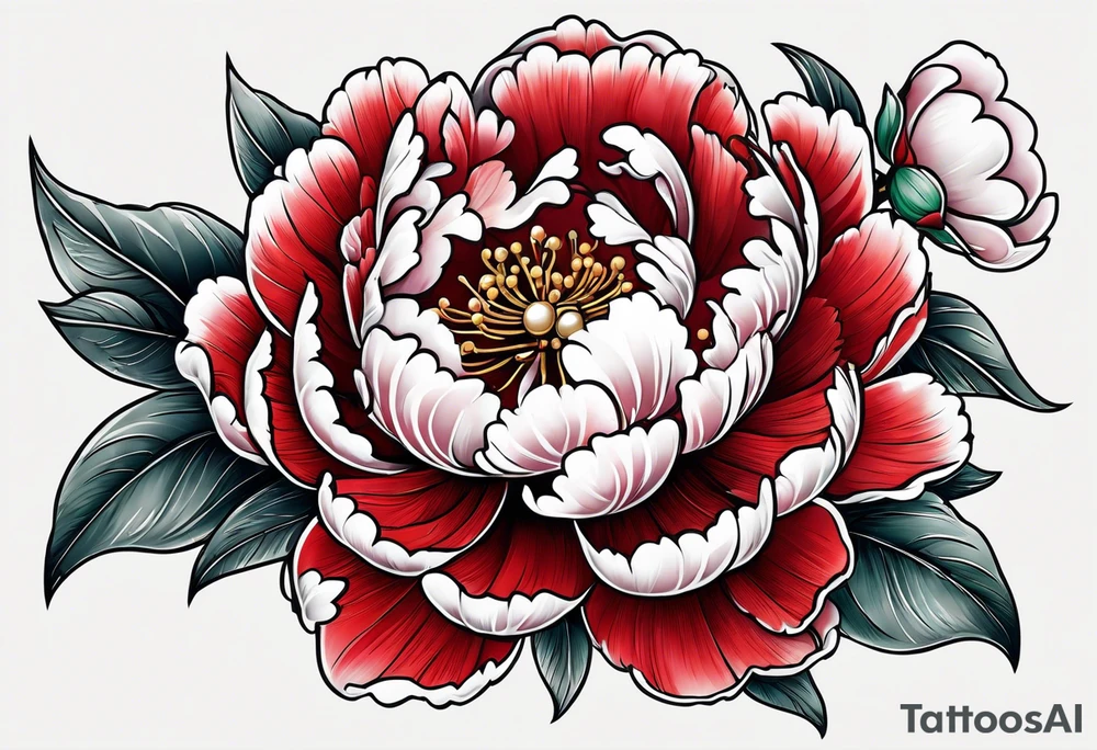 Red peony with a pearl necklace tattoo idea