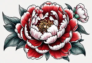 Red peony with a pearl necklace tattoo idea
