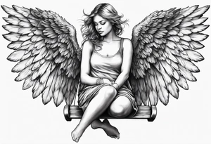 angel on swing with sagging wings, head down tattoo idea