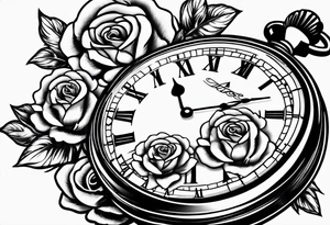 Pocket watch with chain and roses tattoo idea