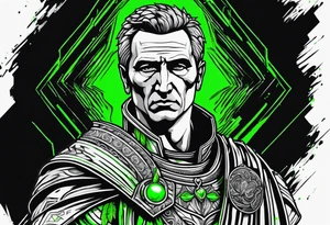 Julius Caesar tattoo with streaks of neon green lightning tattoo idea