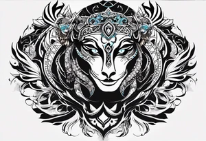 kali ma, alien goddess, valkrye, aries, cosmic pirate, divine feminine, zenza resonance, pachamama, lotus azul, blank panther, eagle, skull, 5D, nueva gaya, dna 12, left side chest tatoo tattoo idea