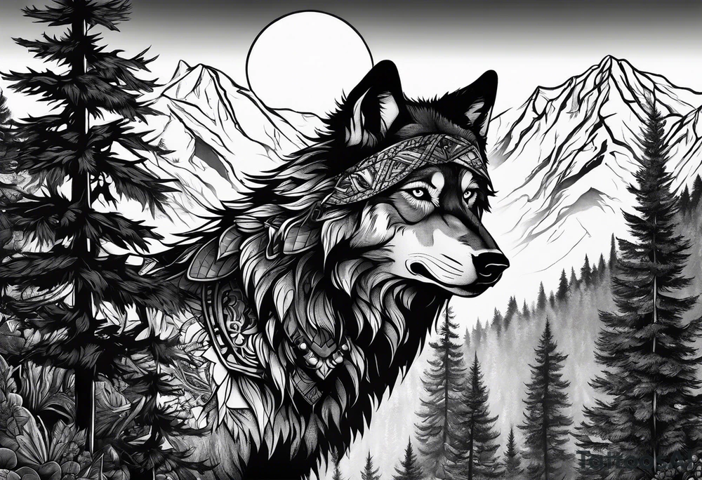 Badass wolf wearing sunglasses
Dark woods
Mountain peaks
Sunset tattoo idea