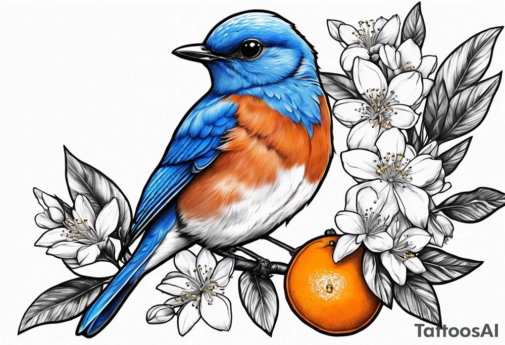 bluebird holding an orange blossom tattoo idea