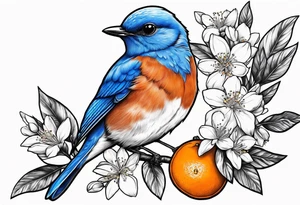 bluebird holding an orange blossom tattoo idea