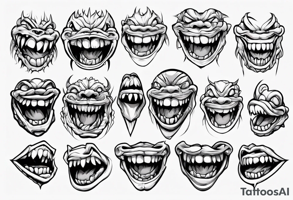 japanese monster mouth smiling (teeth and lips only) tattoo idea