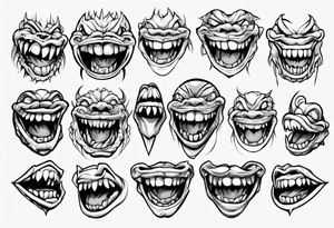 japanese monster mouth smiling (teeth and lips only) tattoo idea