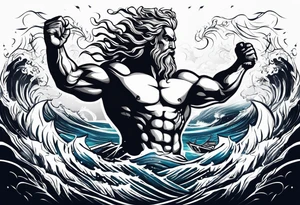 lighting with zeus showing strength and fear and the ocean waves tattoo idea