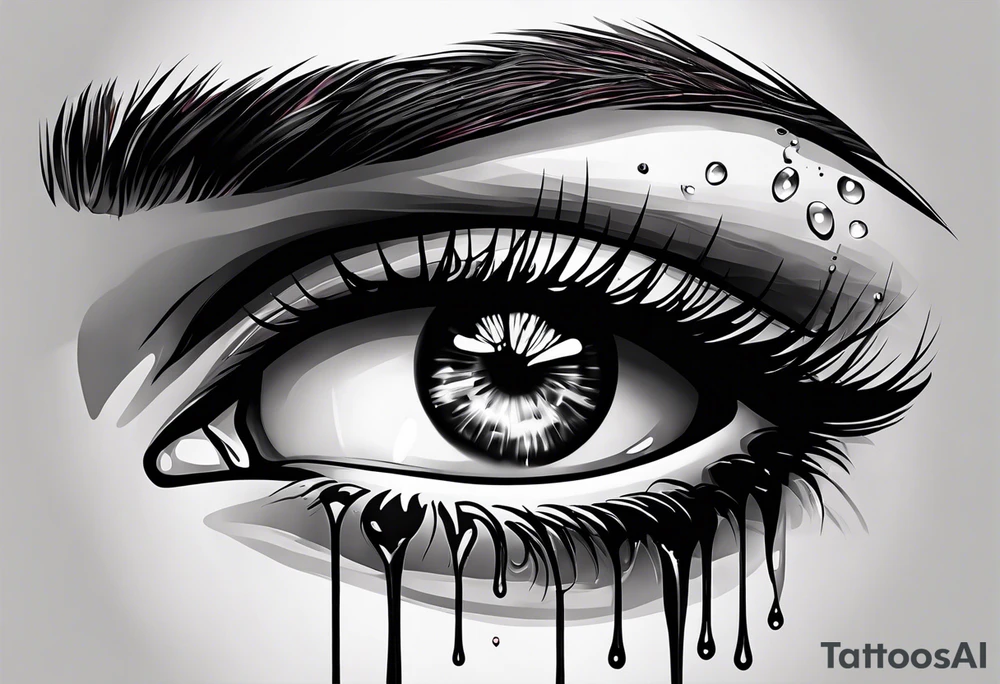 Bleeding tears flow from eye tattoo design nope eyebrow tattoo idea