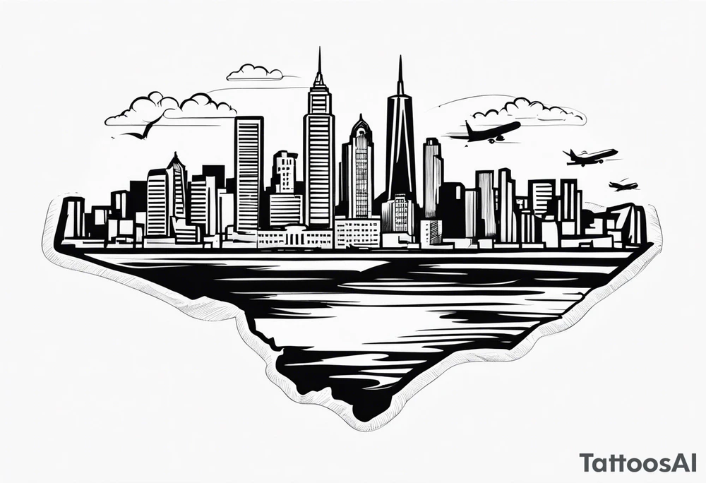 NYC skylinesurrounded by the island of cuba tattoo idea