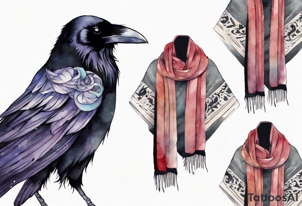 a raven wearing a knit scarf tattoo idea