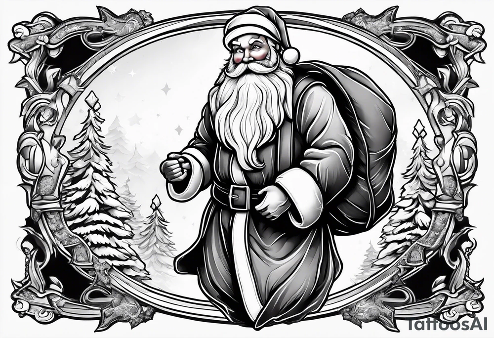 santa claus carrying a sack of gifts tattoo idea