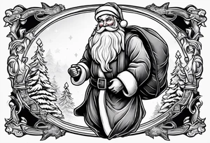 santa claus carrying a sack of gifts tattoo idea