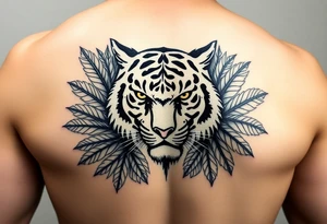 Tiger surrounded by palm leaves tattoo idea
