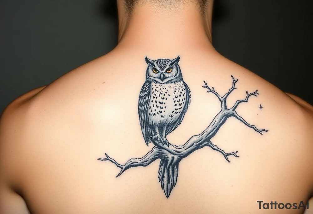 wise owl perched on ancient oak branch under starlit sky tattoo idea wise owl perched on ancient oak branch under starlit sky tattoo idea