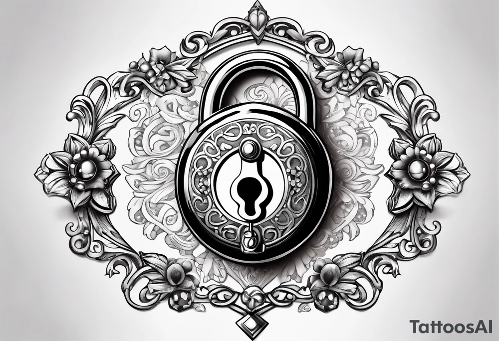 Antique lock sarounded by different jewels tattoo idea