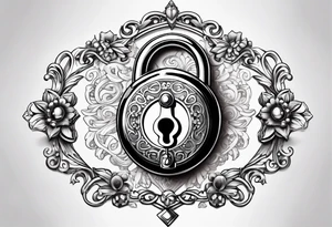 Antique lock sarounded by different jewels tattoo idea