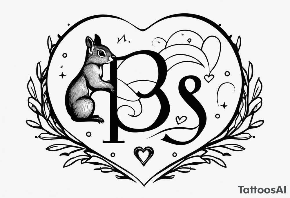 Heart with letters p, s, and o with a squirrel tattoo idea