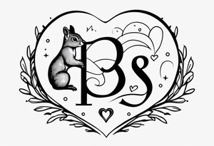 Heart with letters p, s, and o with a squirrel tattoo idea