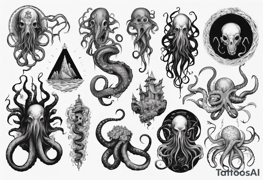 lovecraft mythe long tattoo 
with lot of tentacle tattoo idea