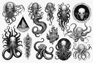 lovecraft mythe long tattoo 
with lot of tentacle tattoo idea