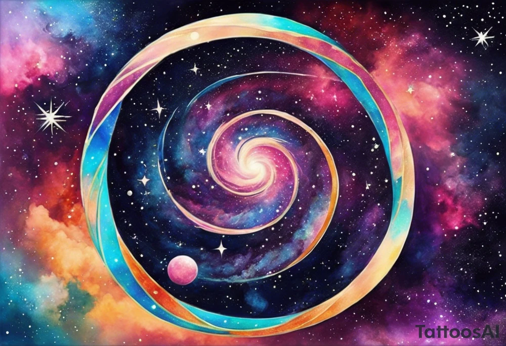 I want a spiral nebula space galaxy tattoo that's colorful and bright and cute and is nice to look at I don't want a traditional circle I want it like the ones thay look like an s shape and this tattoo will be on my left buttcheek and light colors I want more spread and less circle tattoo idea