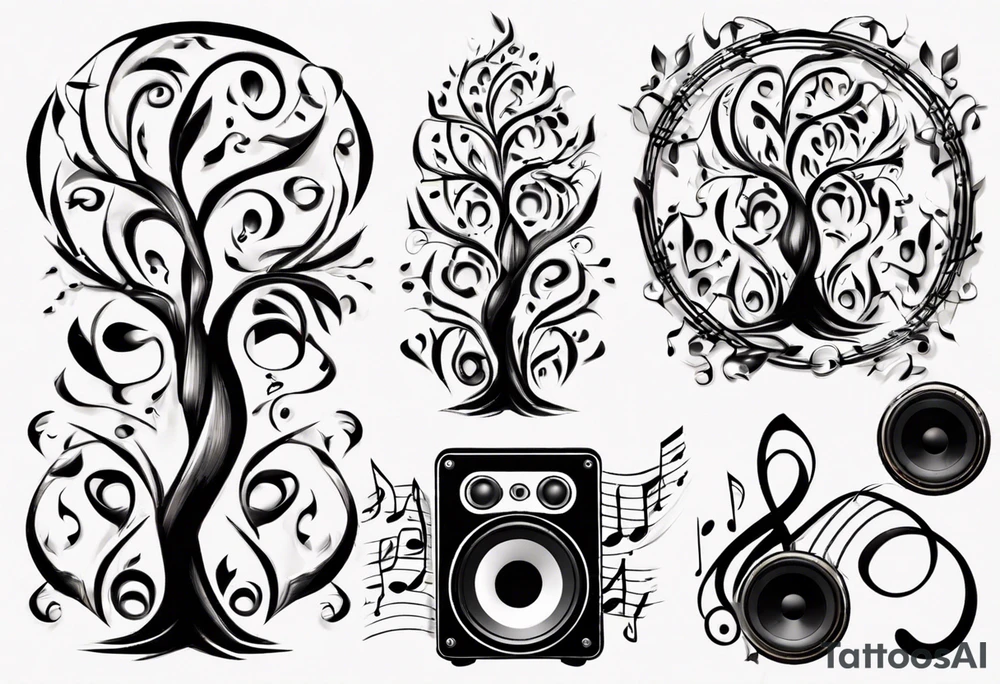 music speaker note tree stave notes tattoo idea