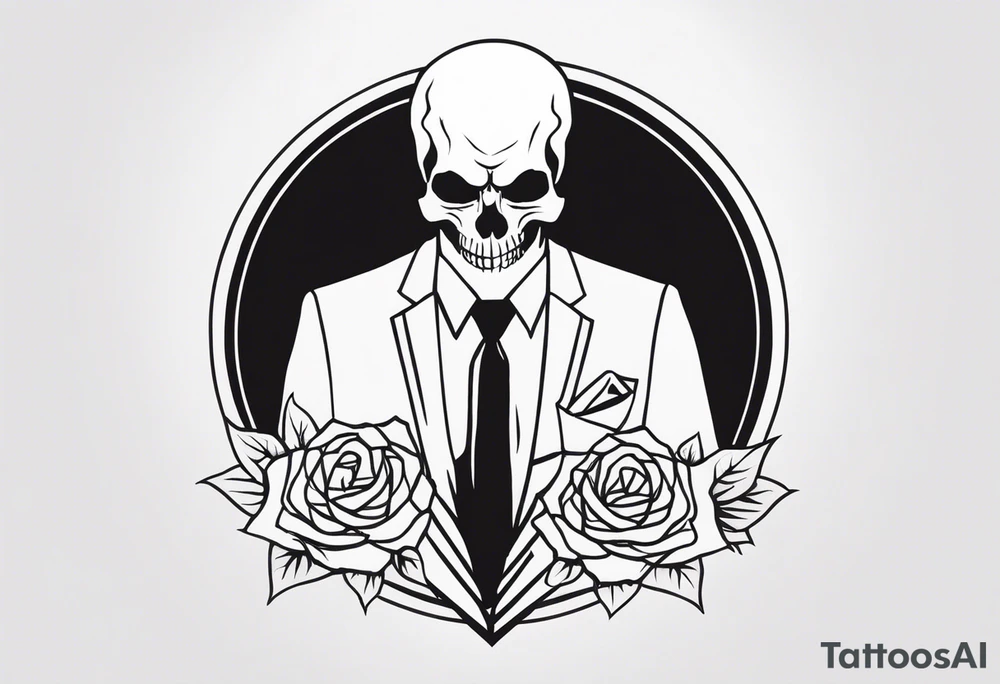 the devil wears a suit and tie writing with a skull, small tattoo idea the devil wears a suit and tie writing with a skull, small tattoo idea