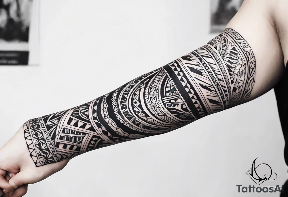 Left arm sleeve tattoo, tribal tattoo idea