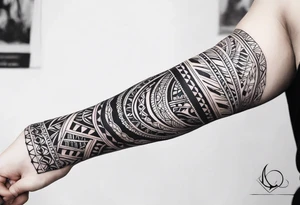 Left arm sleeve tattoo, tribal tattoo idea
