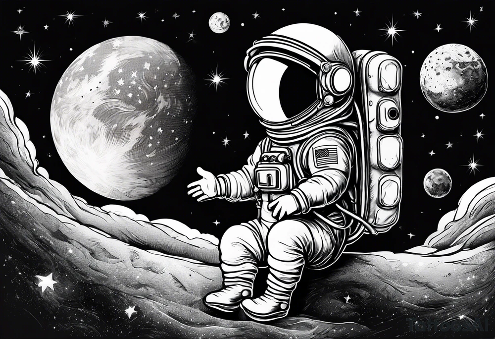 Baby Astronaut sitting on the moon reaching for the stars tattoo idea