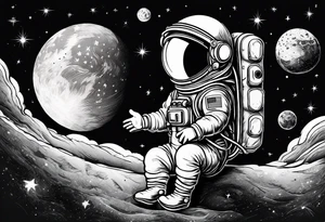 Baby Astronaut sitting on the moon reaching for the stars tattoo idea