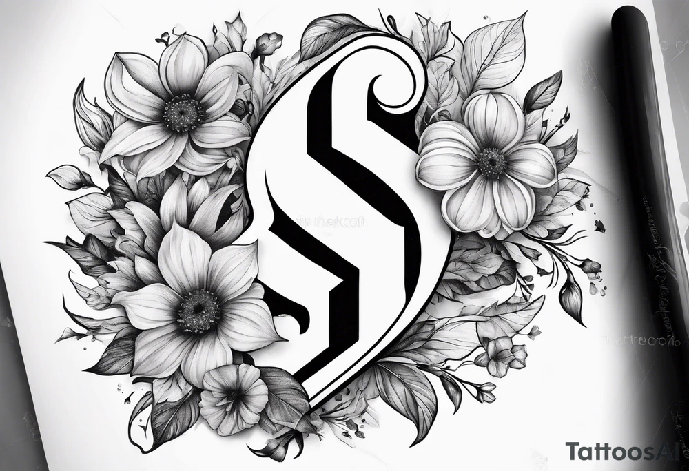 A surreal Letter S made out of flowers tattoo idea