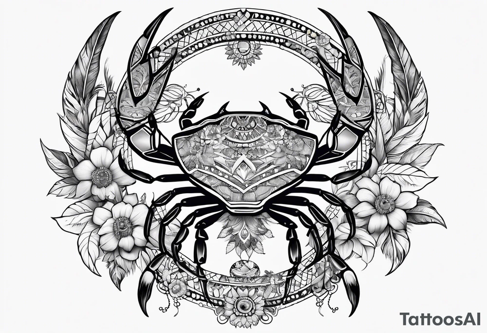 Native american,crab, flowers, dream catcher, tattoo idea