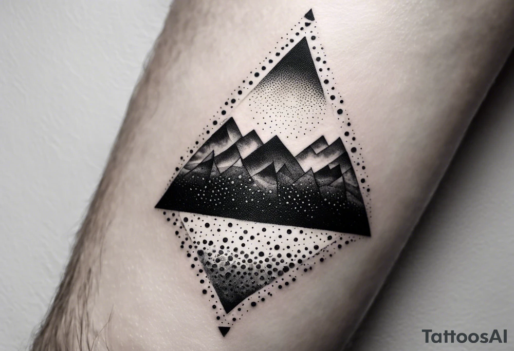 Triángulos fractales, con círculo en medio centrado fragmentado en 5 niveles tattoo idea