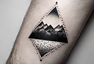 Triángulos fractales, con círculo en medio centrado fragmentado en 5 niveles tattoo idea