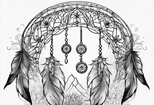 Dream catcher with queen anns lace flowers hanging from the bottom tattoo idea