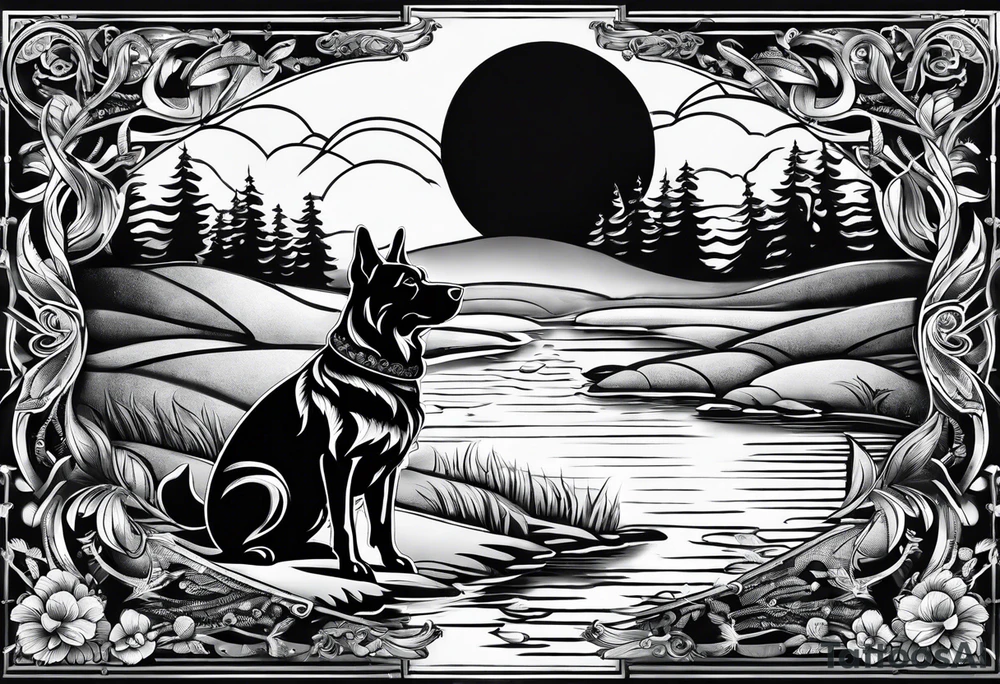 Dog shaped river over tattoo tattoo idea