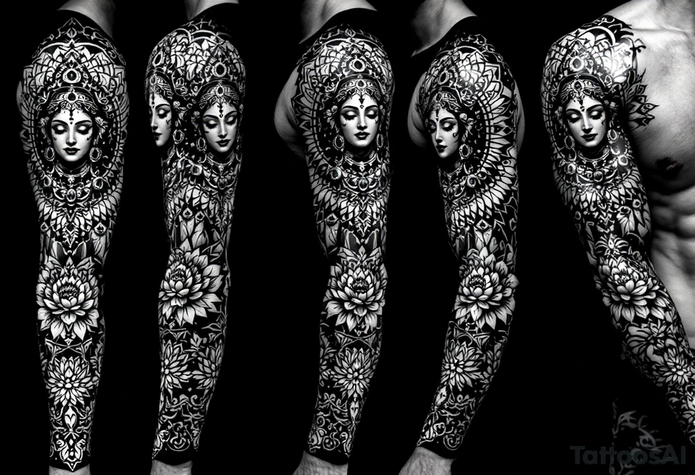 Durga goddess lotus chakras mandala tattoo idea