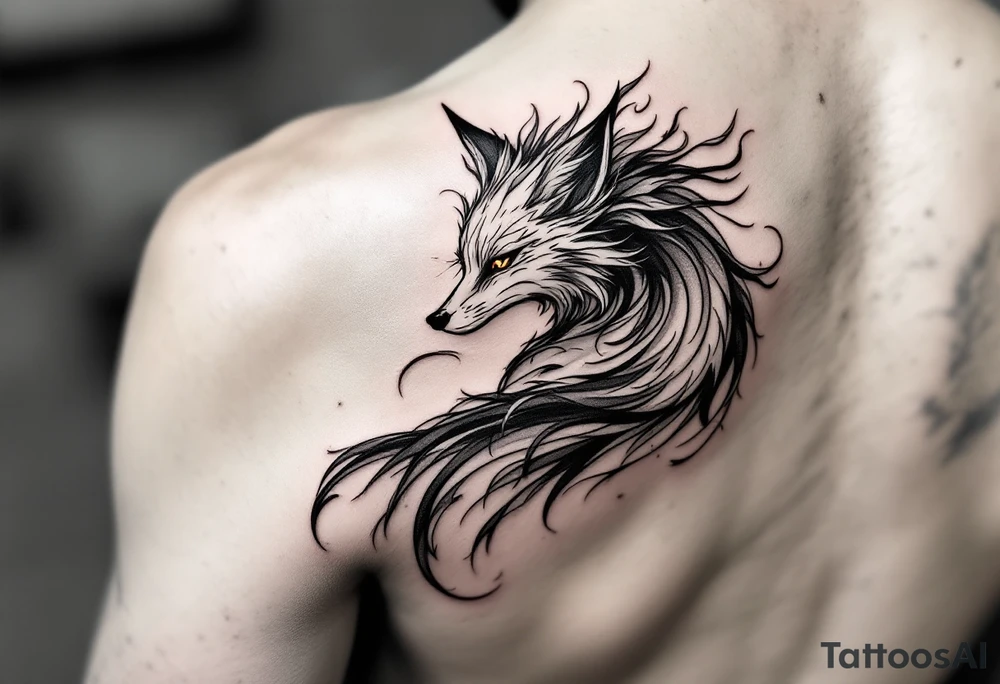 feminine fox of nine tails, the tails flow and end looking like flames. tattoo idea