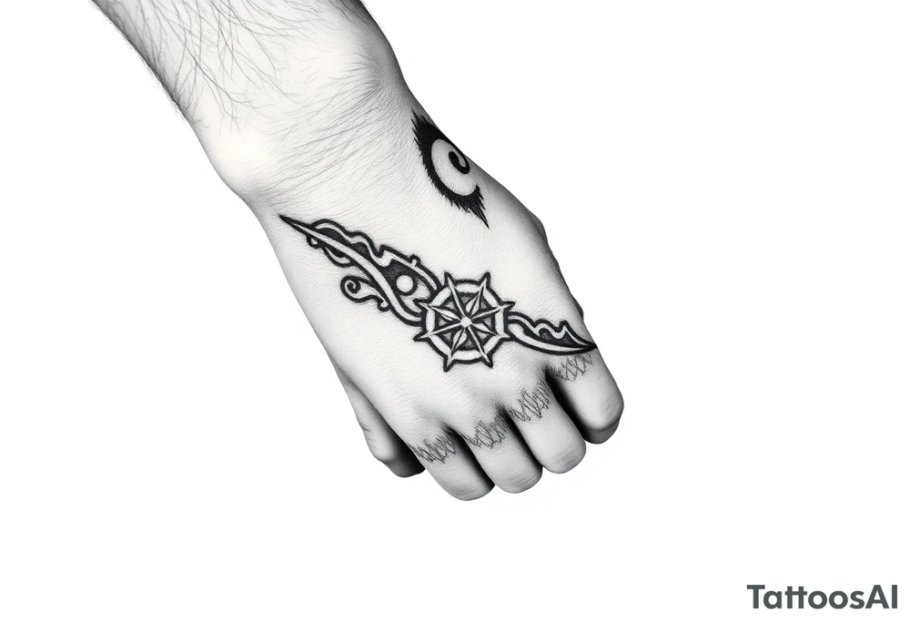 Simple large norse themed, covering the hand, going up the fingers and down the wrist. tattoo idea