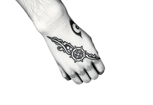 Simple large norse themed, covering the hand, going up the fingers and down the wrist. tattoo idea