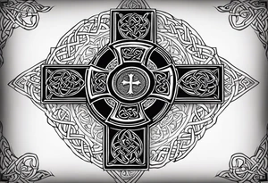 Celtic cross similar to Justin Timberlakes that incorporates firefighter traditional symbology tattoo idea
