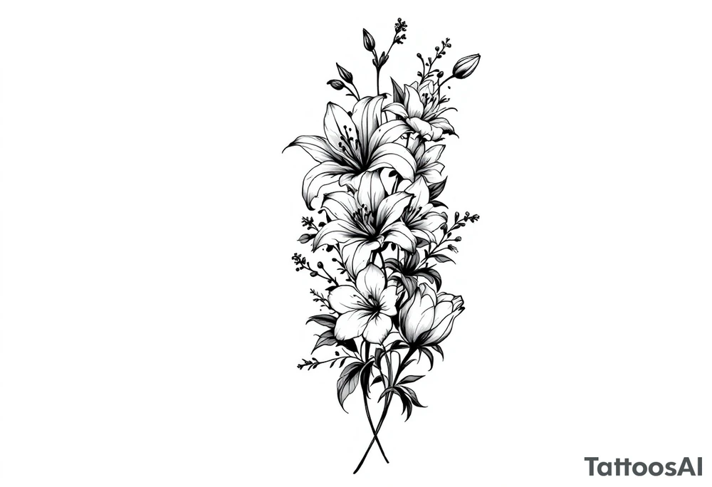 flower arrangement with spider lilies, tulip, lilies, cherry blossom tattoo idea